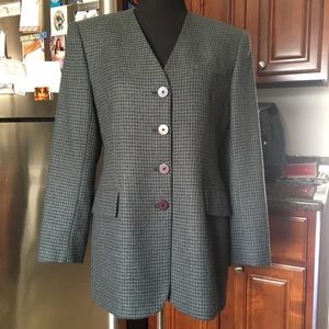 JONES NEW YORK 100% WOOL OLIVE & NAVY HOUNDSTOOTH BUTTON DOWN SUIT BLAZER🔥